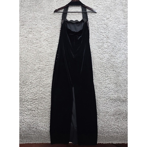 Scott McClintock Maxi Velvet Dress 8 Petite Black Halter Embellished Slit Witchy - Picture 4 of 13